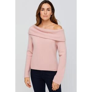 Folio Pink 100% Cashmere Cowl Neck Off the Shoulder Sweater M